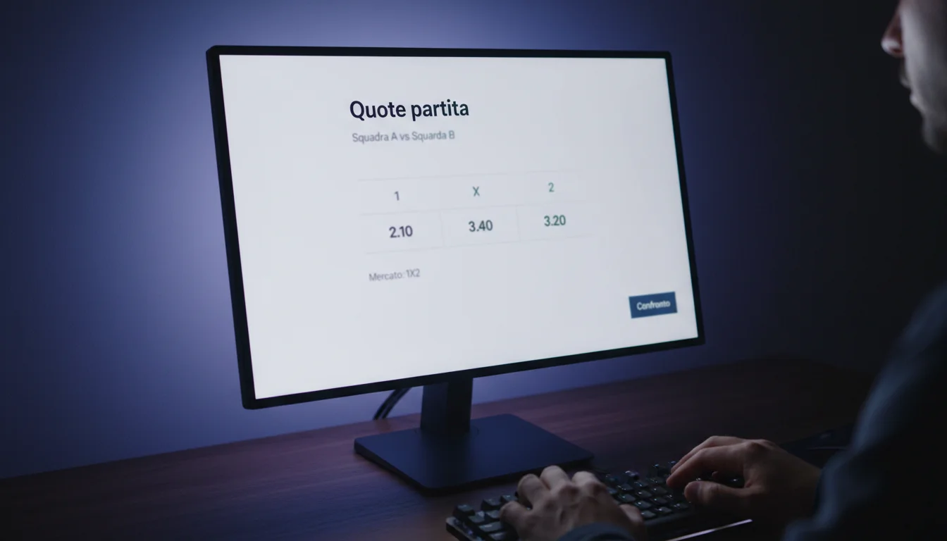Schermo con quote calcio e analisi probabilità